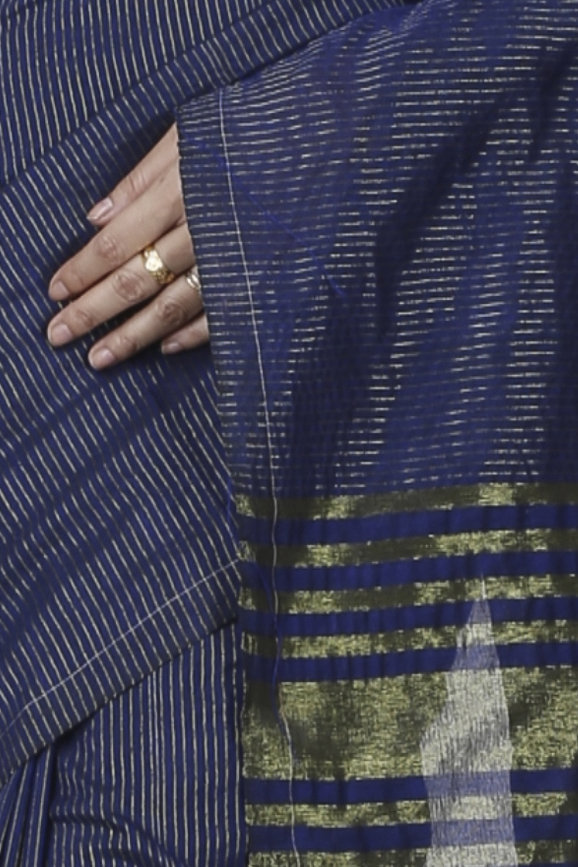 Dark Blue Blended Cotton Tama Hand Loom Saree (1201)